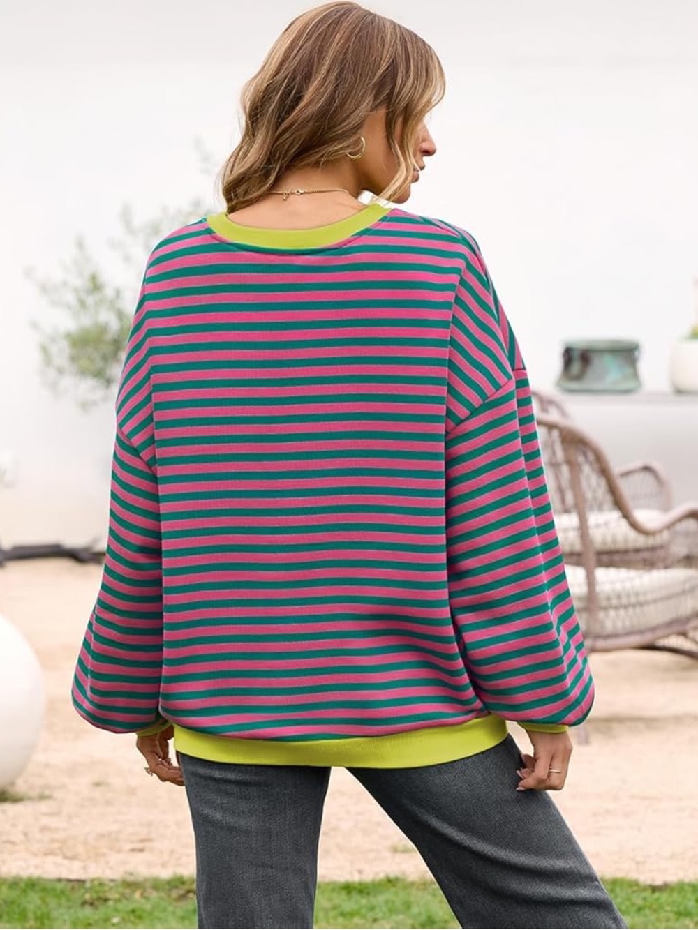 UEU Oversized Striped Crewneck Long Sleeve Color Block Pullover
Sweatshirt - Picture 3 of 11